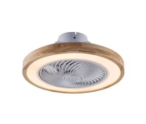 20 in. Indoor Wood and White Modern Round Enclosed Ceiling Fan with 3-Color Integrated LED and Remote - Lot 198