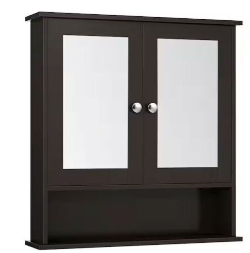 22 in. W x 23 in. H Rectangular Brown MDF Surface Mount Medicine Cabinet with Mirror - Lot 270JF