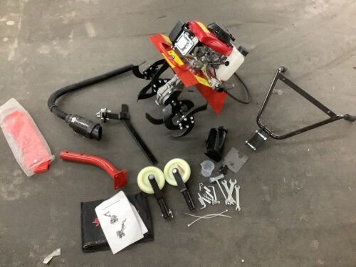 13.7in 63cc 4-Stroke Gas Garden Counter Rotating Rear Tine Tiller Self-Propelled - Needs Small Repairs  - Lot 327