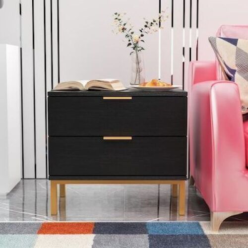 FUFU&GAGA 2-Drawer Black Nightstand - Lot 335WG