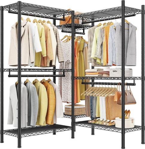  L Shaped Clothing Rack for Corner 74.5" W X 18" D X 77" H, Black  - Lot 434WG