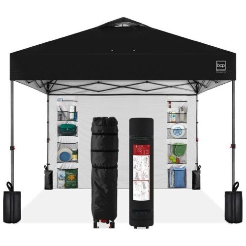 One-Person Setup Instant Pop Up Canopy w/ Side Wall, Carrying Case - 10x10ft - Lot 285