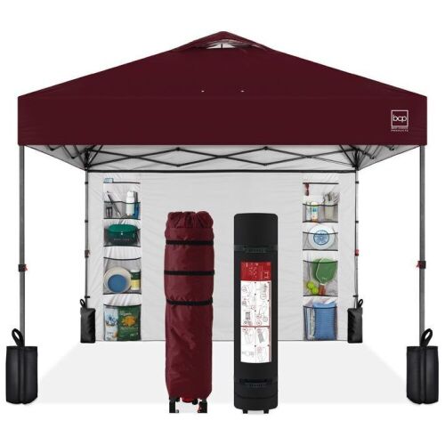 One-Person Setup Instant Pop Up Canopy w/ Side Wall, Carrying Case - 10x10ft - Lot 286