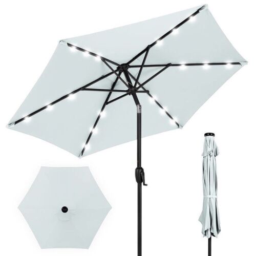 Outdoor Solar Patio Umbrella w/ Push Button Tilt, Crank Lift - 7.5ft - Lot 583