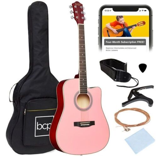 Full Size Beginner Acoustic Guitar Set with Case, Strap, Capo - 41in - Lot 775
