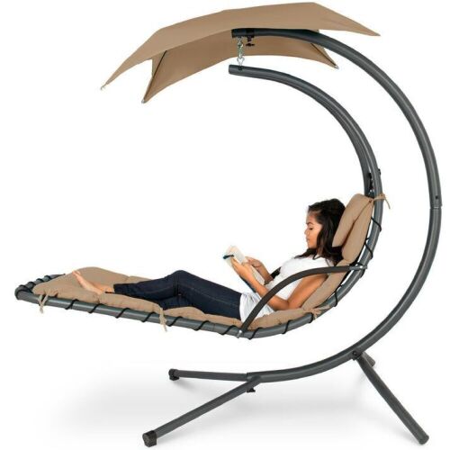 Hanging Curved Chaise Lounge Chair w/ Built-In Pillow, Removable Canopy - Lot 18