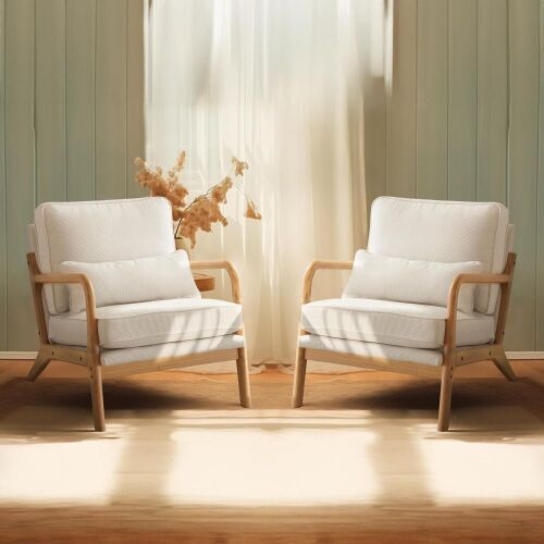 Coarse Beige Mid Century Modern Lounge Chairs, Set of 2  - Lot 73