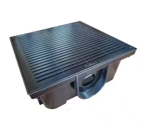  RELN 13 in. x 5 in. Square Low Profile Drainage Plastic Catch Basin Kit with Grate, Black - Lot 620JF