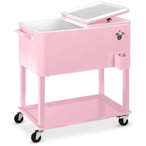 Portable Rolling Cooler Cart w/ Bottle Opener, Catch Tray - 80qt - Lot 69
