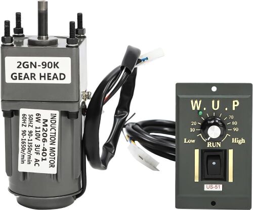 110V 90K AC Gear Reducer Motor, Electric 6W Variable Speed Reduction Controller - Lot 555