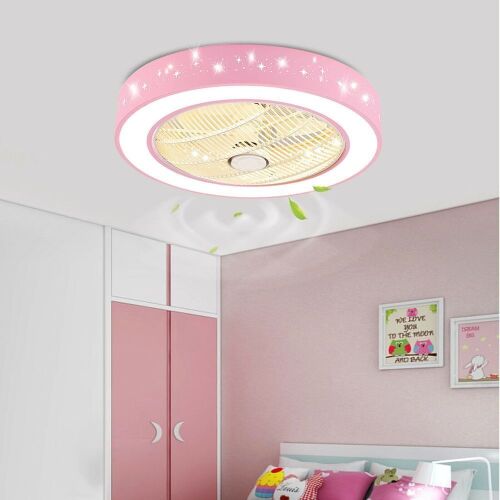 21.6'' Ceiling Fan Light Modern LED Round Star Lamp 3 Speed 3 Colors with Remote Control Pink - Lot 657