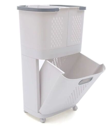 3 Tier Plastic Laundry Basket with Wheels - Lot 666
