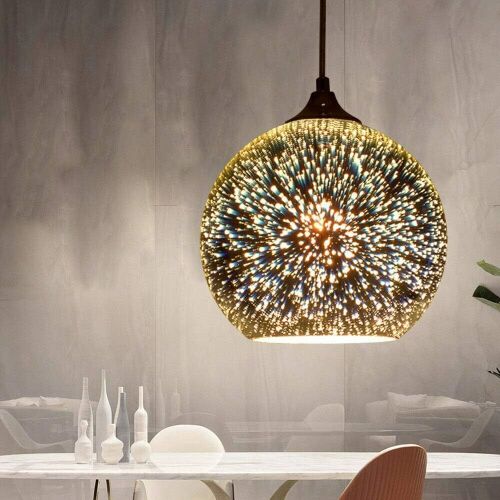 Lot of (2) 8 Inch Modern 3D LED Multicolor Fireworks Glass Ceiling Ball Light Fixture - Lot 754