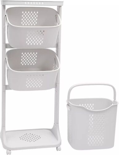 3 Tier Laundry Basket with Wheels  - Lot 755