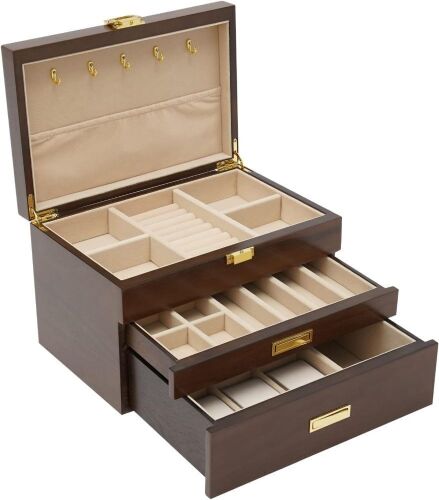  3 Layers Large Wooden Jewelry Organizer Box - Lot 768
