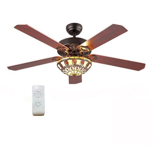 Tiffany Style Ceiling Fan Light with Remote Control 52 Inch - Lot 60