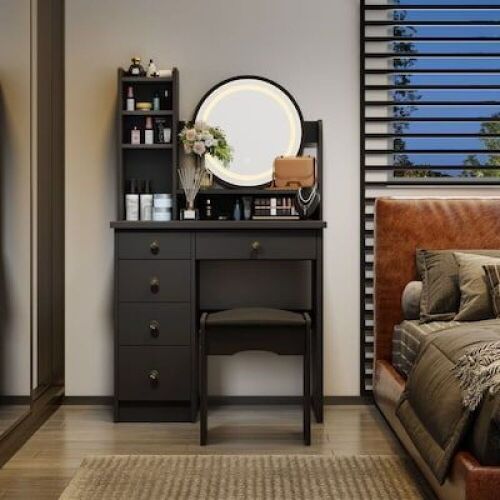 FUFU&GAGA 31.5-Inches Black Makeup Vanity - Lot 49WG