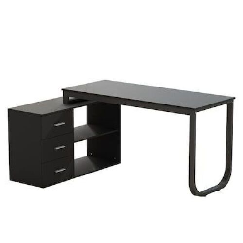 FUFU&GAGA 55.1 in. L-Shaped Black Wood Writing Desk - Lot 29WG