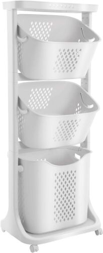 3 Tier Laundry Hamper Basket Sorter w/ Wheels  - Lot 301