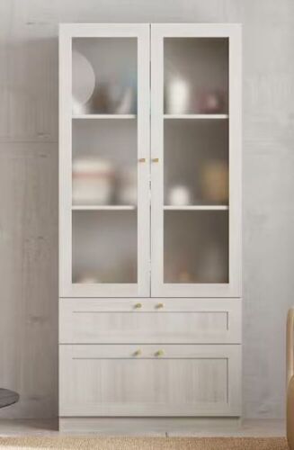 FUFU&GAGA Modern Style Gray Wood Grain 70.9 in. H Accent Storage Cabinet with Adjustable Shelves, Frosted Glass Doors - Missing Instructions - Lot 36WG