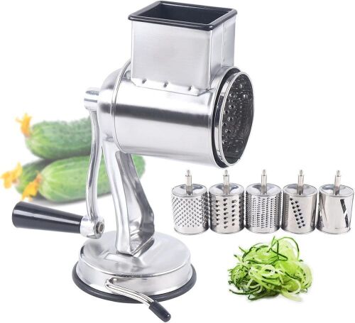 Stainless Steel Rotary Vegetable Cheese Grater with 5 Blades - Lot 749