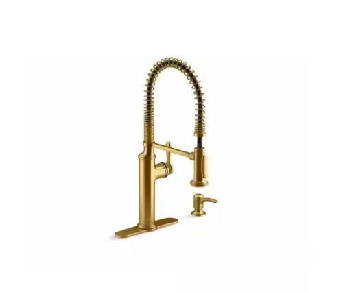 KOHLER Sous Pro-Style-Single Handle Pull Down Sprayer Kitchen Faucet in Vibrant Brushed Moderne Brass - Lot 517JF