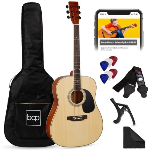 41in Acoustic Guitar Starter Kit w/ Digital Tuner, Padded Case, Picks, Strap - Lot 712