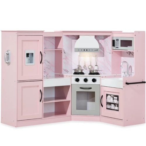 Pretend Play Corner Kitchen Wooden Toy Set for Kids w/ Lights, Sounds - Lot 1320