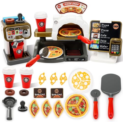 deAO Pretend Play Store Coffee and Pizza Shop Playset - Lot 1513