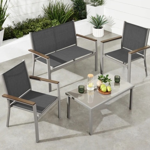 4-Piece Textilene Outdoor Conversation Set w/ Cushions, Table - Lot 1536