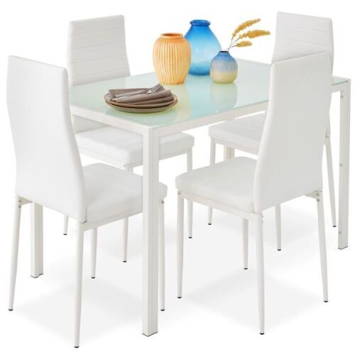 5-Piece Dining Table Set w/ Glass Top, Leather Chairs - Lot 50