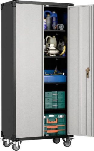 72" Metal Cabinet with 2 Doors and 4 Adjustable Shelves - Dented Piece - Lot 51