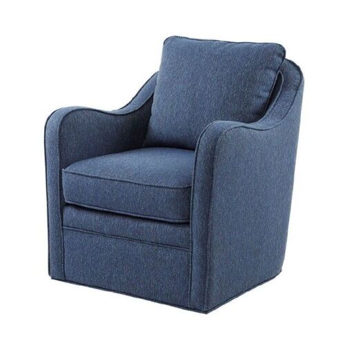 Madison Park Brianne Navy Wide Seat Swivel Arm Chair - Lot 100