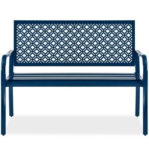 Indoor Outdoor Steel Bench w/ Geometric Backrest, Foot Levelers - Lot 117