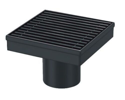 Lot of (4) RELN 4 inch Matte Black Square Shower Drain with Linear Pattern Cover - Lot 242JF