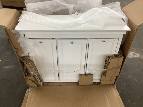 Home Decorators Collection Hampton Harbor 37 in. Triple Tilt-Out Hamper in White - Damaged - Lot 309