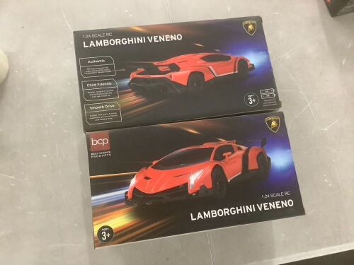 Lot of (2) 1/24 Kids RC Lamborghini Veneno Racing Car Toy w/ Lights, Shock Suspension - Lot 317