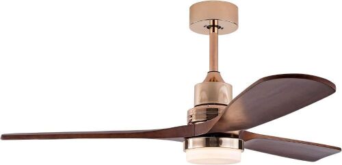 Gold 48" Ceiling Fan with LED Light, 3 Speed Reversible, Brown Blades - Lot 363