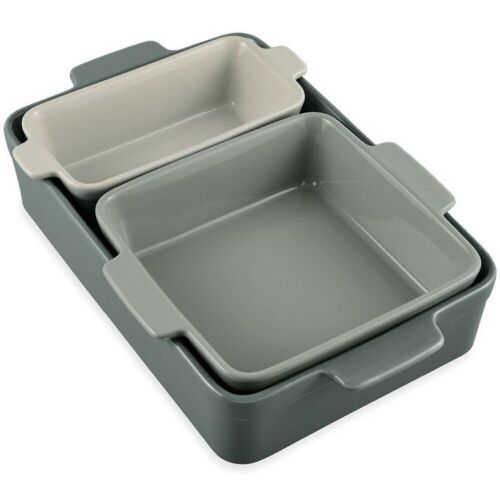 3PC Ceramic Bakeware Set Casserole, Loaf, Square Dishes w/ Handles - Lot 470