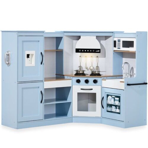 Pretend Play Corner Kitchen Wooden Toy Set for Kids w/ Lights, Sounds - Lot 672