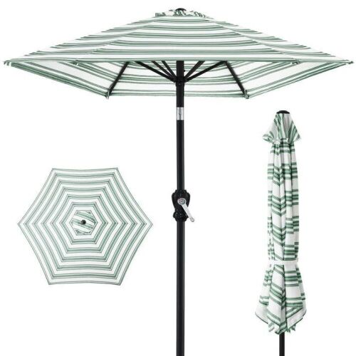 Outdoor Steel Striped Market Patio Umbrella w/ Tilt, Crank Lift - 10ft - Lot 690