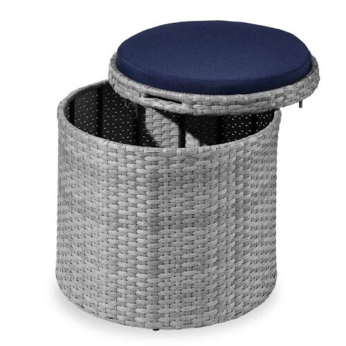 Round Wicker Ottoman, Multipurpose Furniture w/ Removable Cushion - Lot 698
