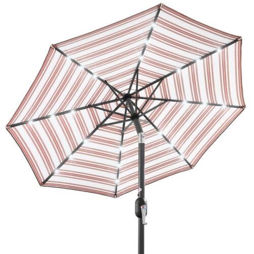 Solar LED Lighted Striped Patio Umbrella w/ Tilt Adjustment - 10ft - Lot 871