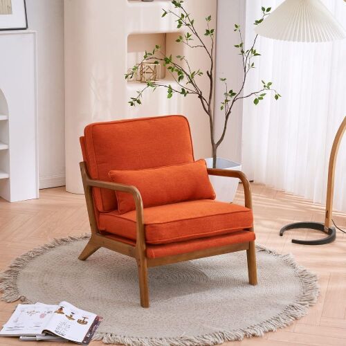 VINGLI Modern Accent Chair with Rubber Wood Frame and Lumbar Pillow - Lot 101