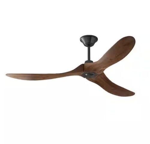60 in. Indoor/Outdoor 3-Solid Wood Blades Propeller Ceiling Fan with Remote Control, 6-Speed, Timing Setting in Brown - Lot 125WG