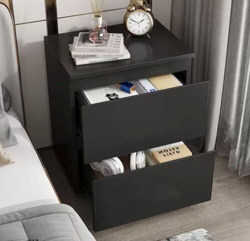FUFU&GAGA Black 2-Drawer Wood Grain Nightstand 18.9 in. H x 15.7 in. W x 11.6 in. D - Lot 139WG