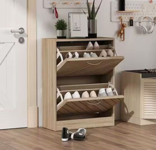 FUFU&GAGA 12-Pair Shoe Storage Cabinet with 2-Drawers and 4-Compartments  - Lot 126WG
