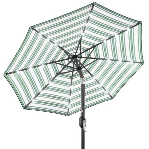 Solar LED Lighted Striped Patio Umbrella w/ Tilt Adjustment - 10ft - Lot 851