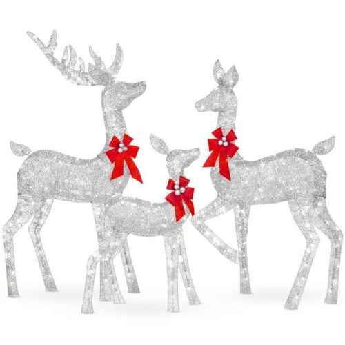 3-Piece Lighted Christmas Deer Set Outdoor Decor with LED Lights - Lot 627