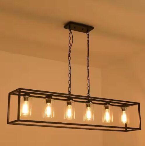 Magic Home 6-Light Black Linear Pendant Chandelier with Clear Glass Shade - Lot 729